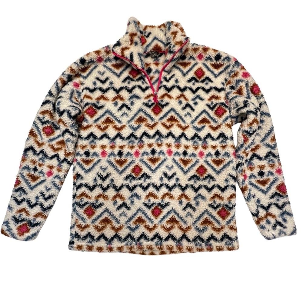 Eddie Bauer Quest Plush Fleece Half Zip Pullover Jacket Aztec Design Size M‎